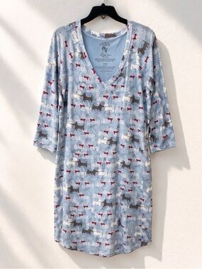 Soma Soft Modal Sleep Shirt Dog Print Blue Nightgown Small Cozy